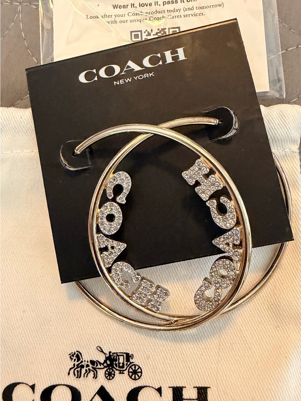 Coach Gold Hoop Earrings with Crystal Pave’ full “COACH” logo - Picture 2 of 3